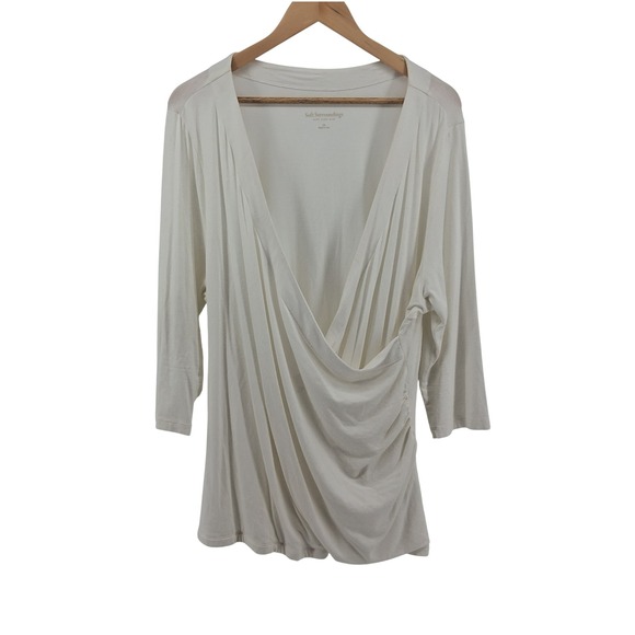 Soft Surroundings Womens Top 2X White 3/4 Sleeve Drape Front Knit Rouched Career - Picture 1 of 11